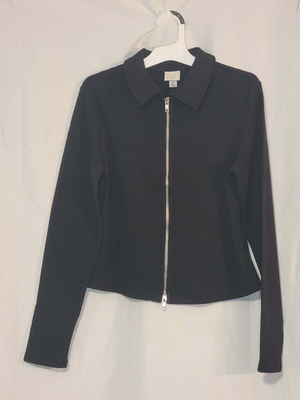 A New Day Women's Long Sleeve Brushed Ribbed Polo zip-up Jacket Black Sz M